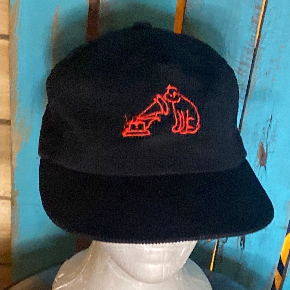 Vintage K Products RCA Victor Nipper corduroy Cap with Red Embroidered Design